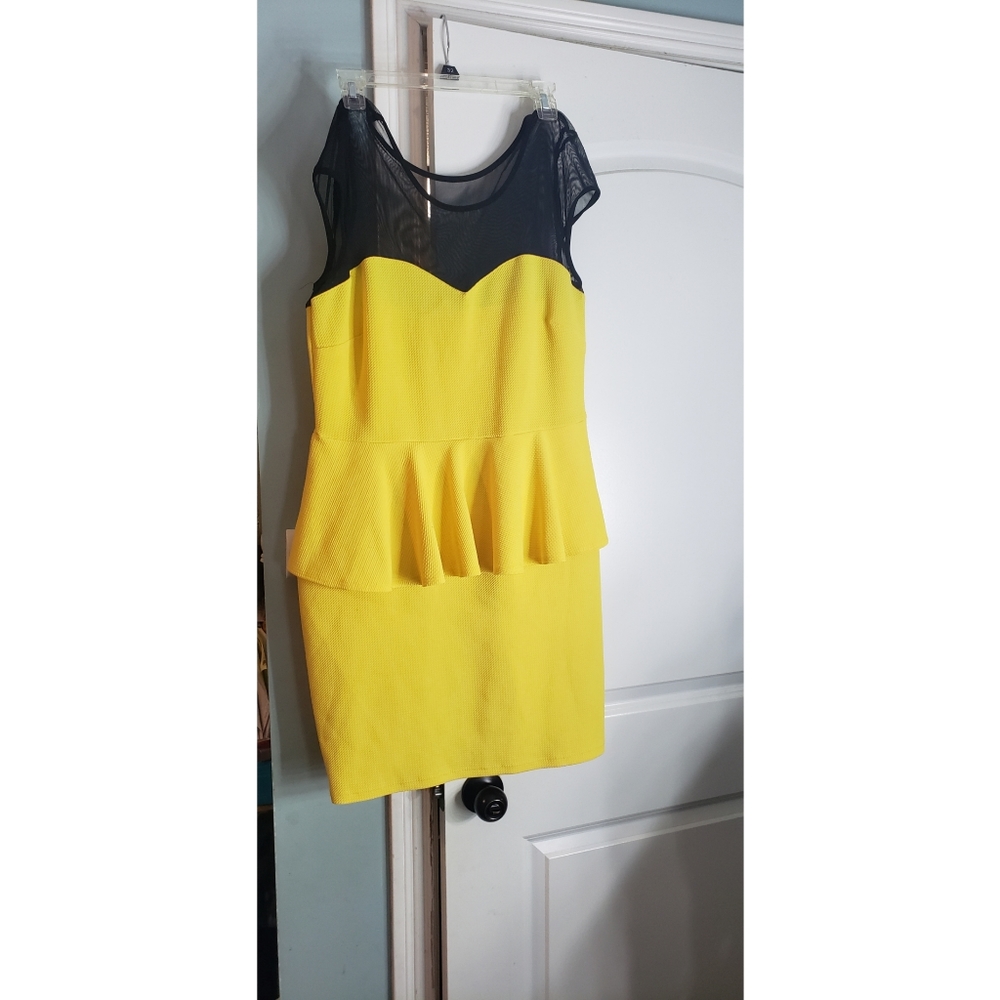 Yellow dress black mesh